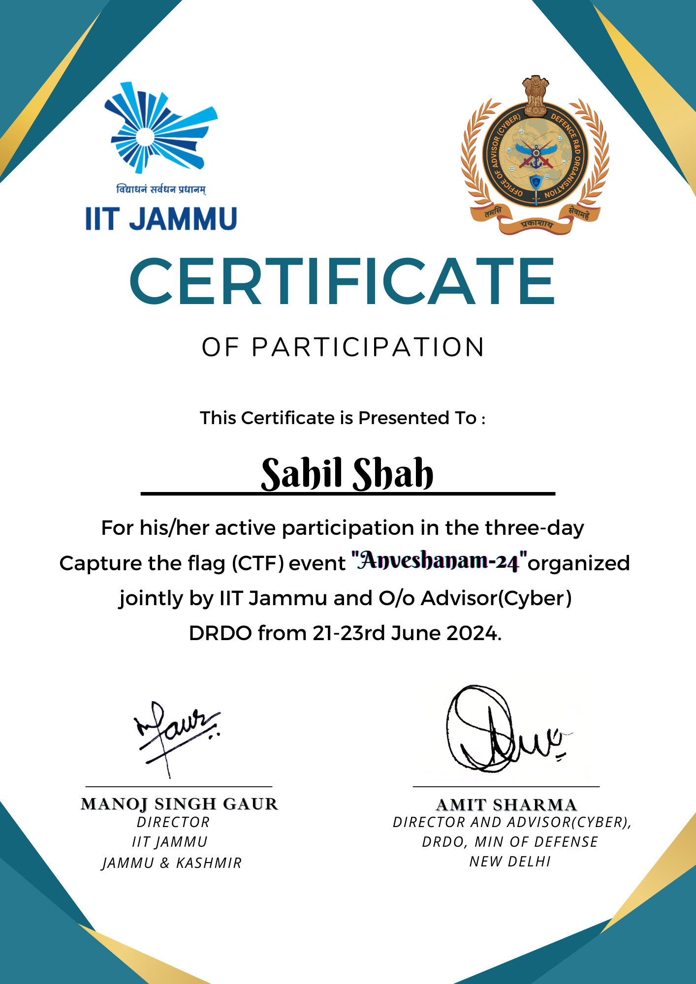 Participation Certificate CTFs
