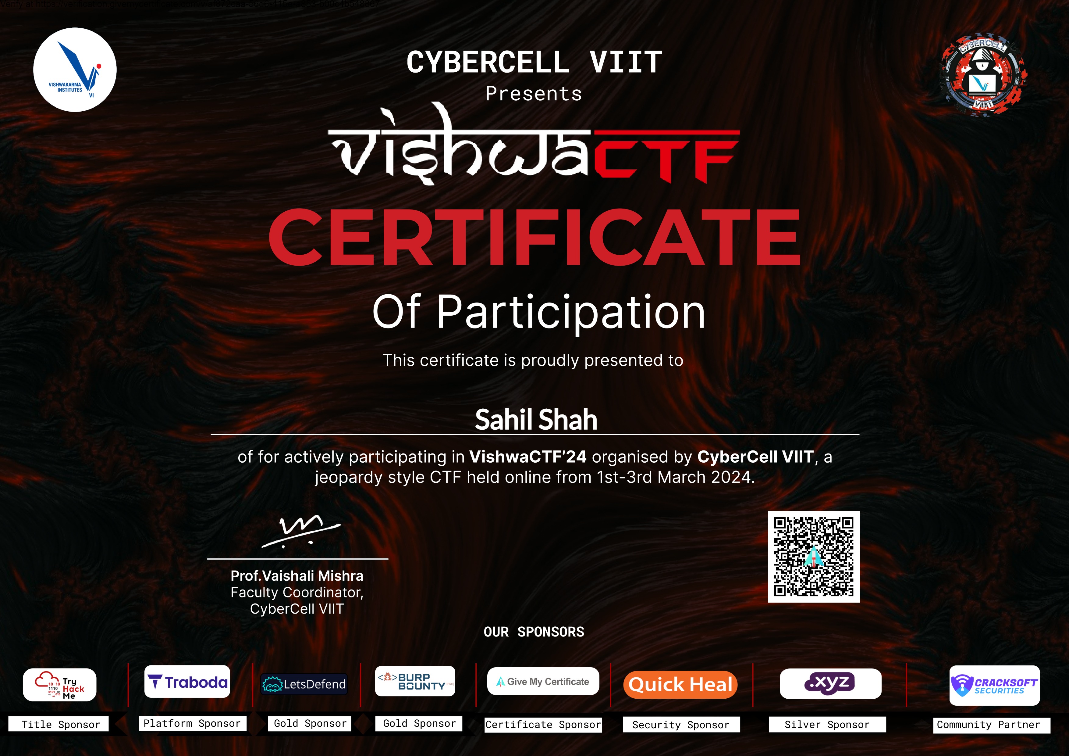 Participation Certificate CTFs